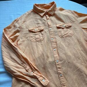 Old Navy Orange Linen Blend Button Down Shirt Men’s XXL Classic Fit